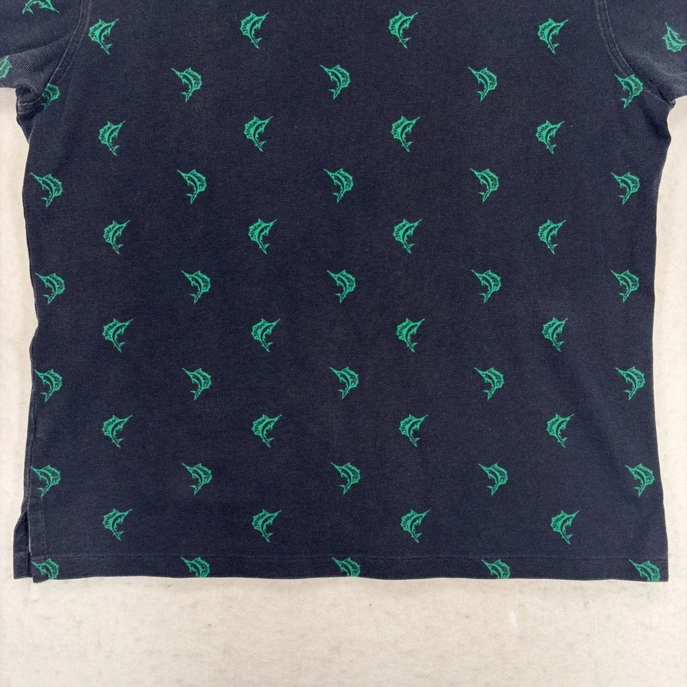 Vintage Polo Ralph Lauren Marlin Fish Print Polo Shirt XL Black Green Cotton